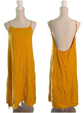 STARKx Low Back Cami Dress size S small golden yellow midi cotton gauze slit